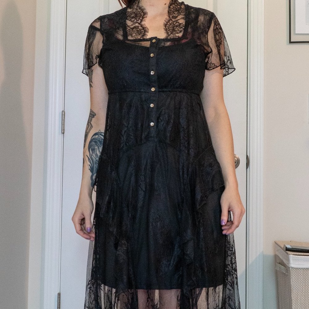 Mourning Lace Cascade Midaxi Dress